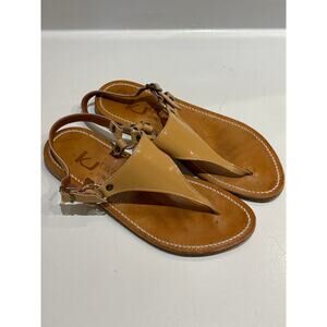 K. JACQUES St.Tropez Triton Sandals Patent Leather Taupe Nude 37 7.5 US